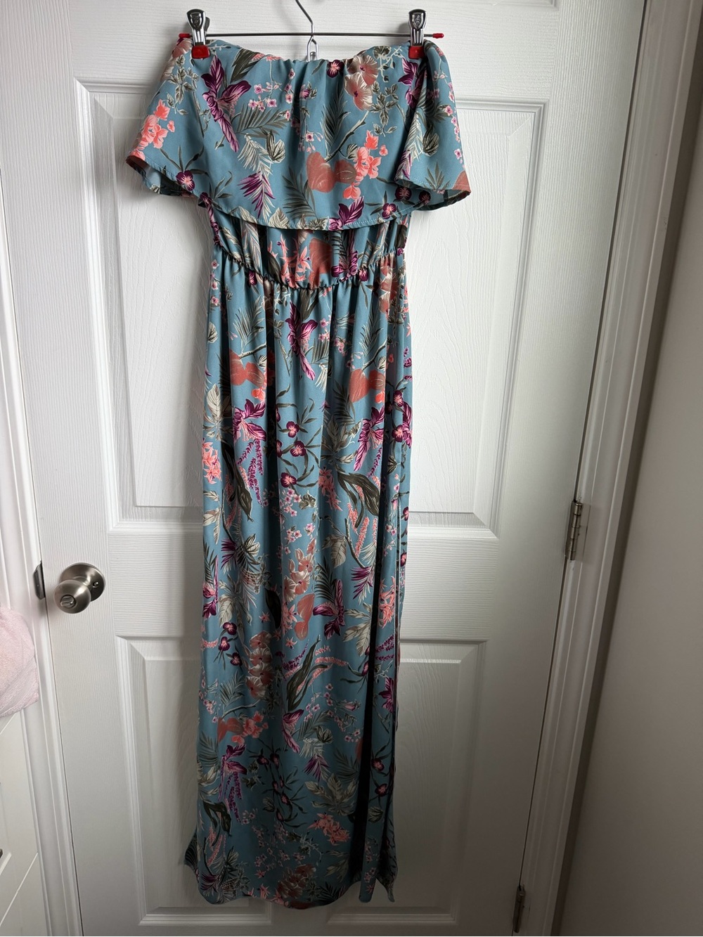 Blue Blush Floral Off-Shoulder Maxi Dress